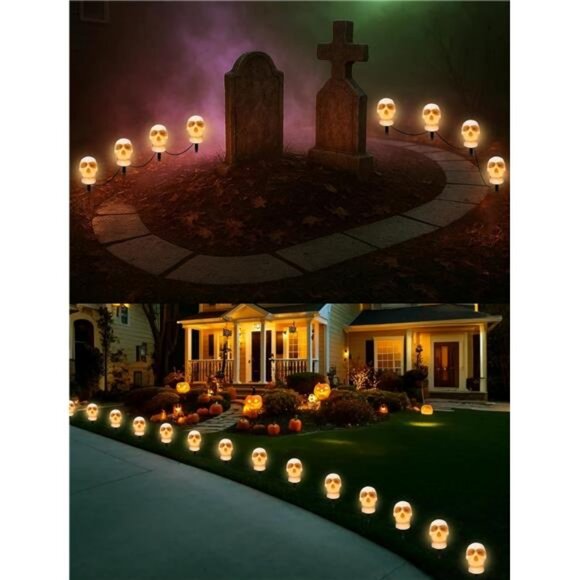 Halloween Pathway Lights Outdoor – Connectable Skull Lights Outdoor with LED C7 - Picture 7 of 8